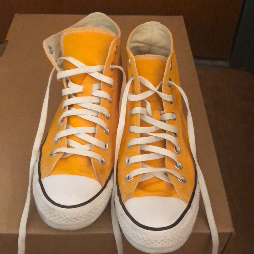 Orange-Yellow Converse High Tops